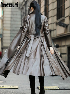 Feminine leather coat