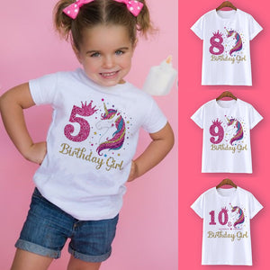 Unicorn Birthday Girls T-Shirt 1-12 Birthday